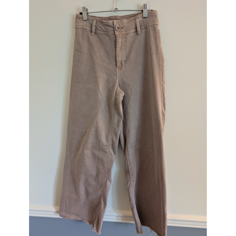 OAT New York tan Wide Leg Raw Hem High Rise Pants Size 4/27 neutral minimalist